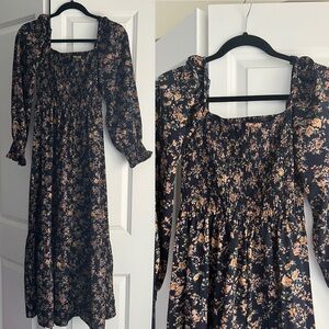 Floral Long Sleeve Smocked Dress Small SHEIN